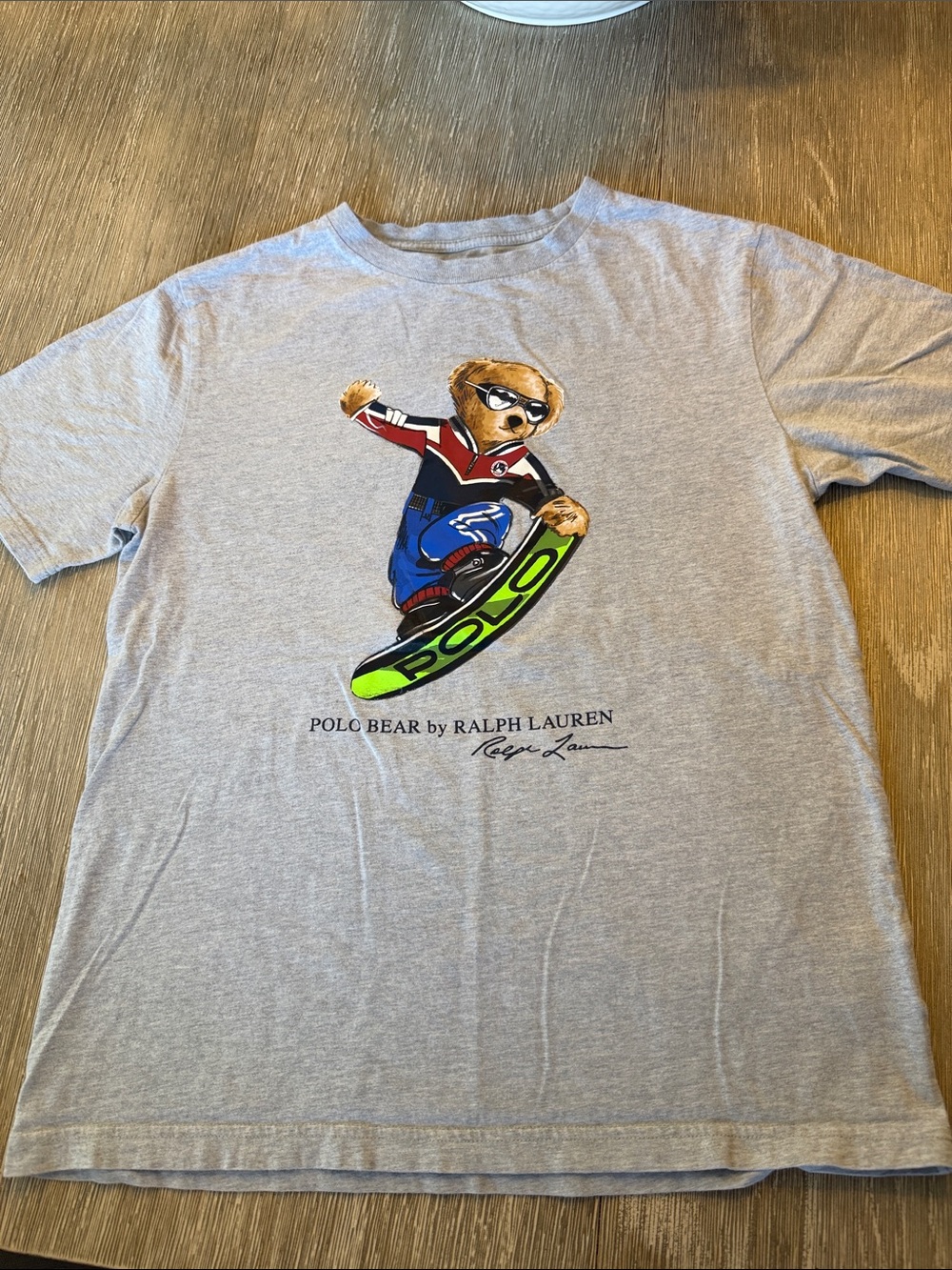 Ralph Lauren Gray Polo Bear Snowboard Graphic Tee